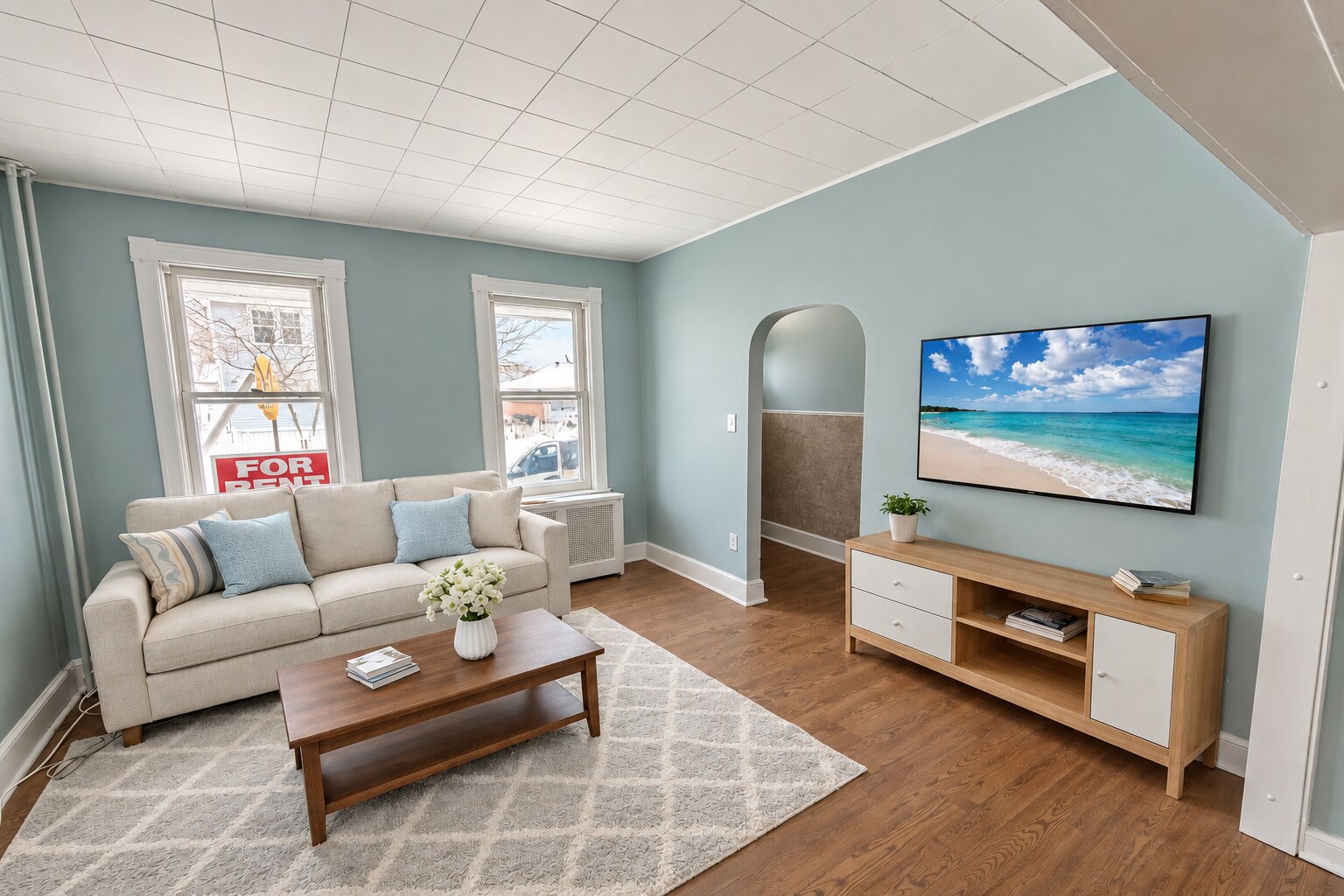 Virtually staged living room in a represented Burlington home